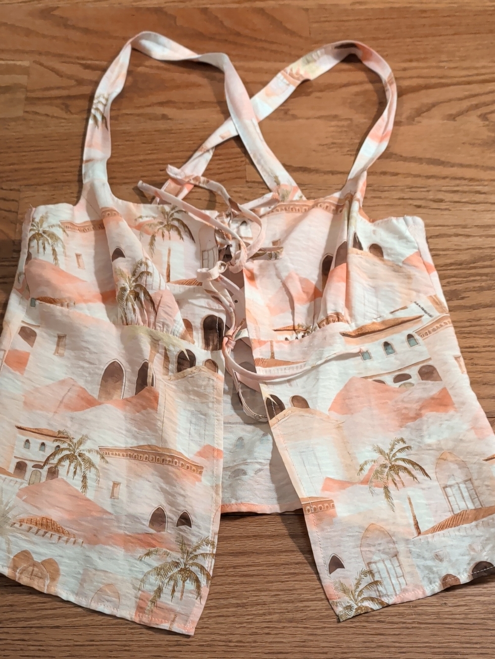 Women's Peach Palm Print Lace-Up Cami